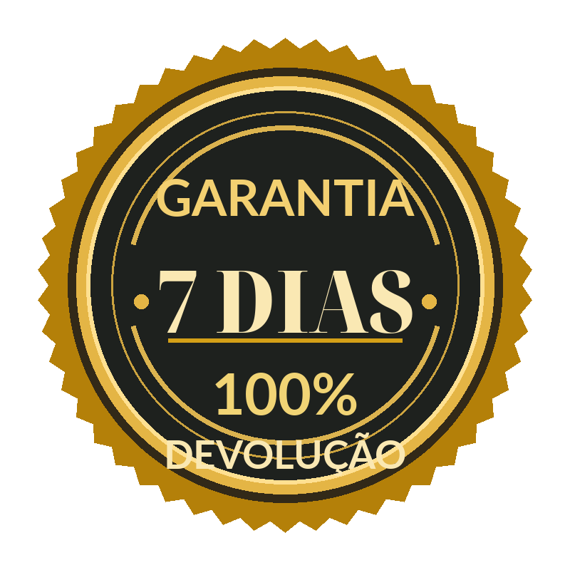 Selo dourado e preto de garantia de 7 dias com 100% de devolução